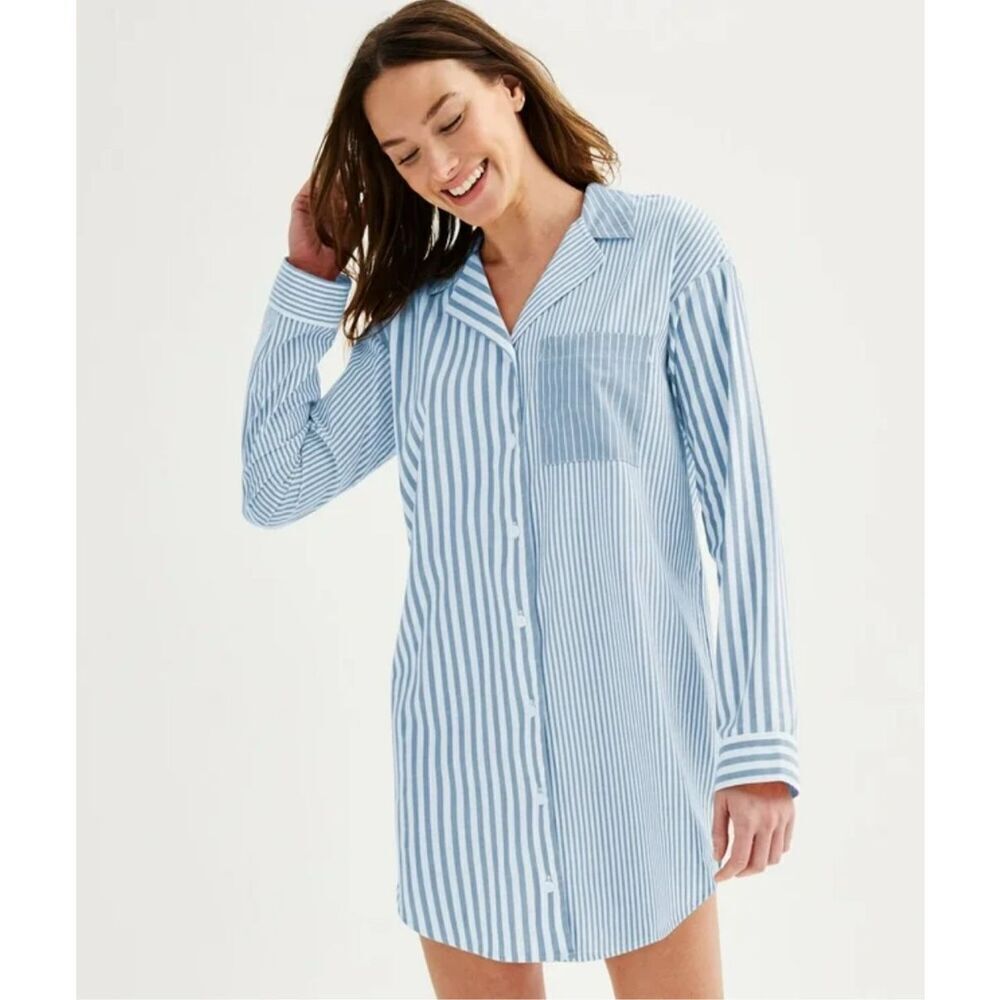 Sonoma Goods For Life Poplin Oversized Button Down Pajama Shirt Sz L See Notes
